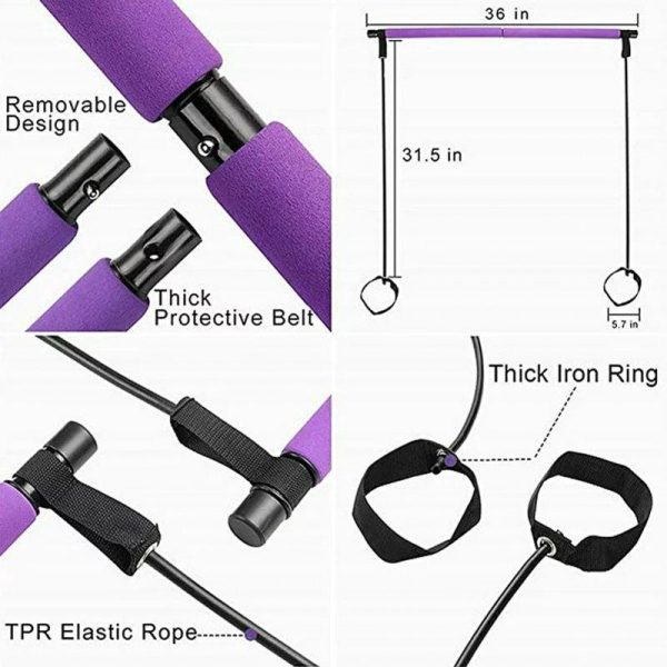 Pilates Bar With Resistance Bands Kit Portable Pilates Bar Stick Home Workout Pilate Bar For Gym Fitness Purple  |  Yoga Exercise & Sports Purple