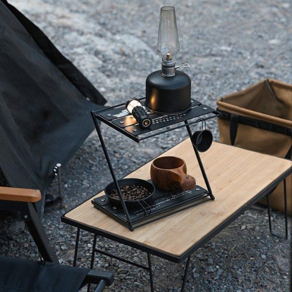 Portable Folding Table Double Layer Z-shaped Aluminum Alloy Camping Table Dinner Desk For Picnic Bbq Fishing Supplies Black  |  Camp Kitchen Camp Kitchen Black