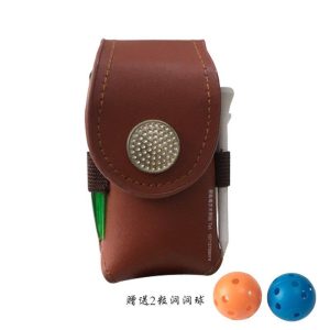 Portable Golf Ball Holder with 2 Trainning Balls Waist Pouch Bag Leather Golf Tee Bag Small Golf Ball Bag brown  |  Ball Games & Golf Ball Games & Golf Ball Games & Golf