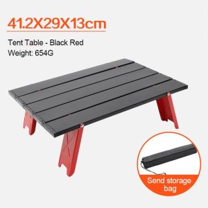 Portable Mini Table Outdoor Camping Foldable Lightweight Aluminum Alloy Coffee Desk with Carry Bag red and black  |  Outdoor Gadgets Camping & Hiking Outdoor Gadgets