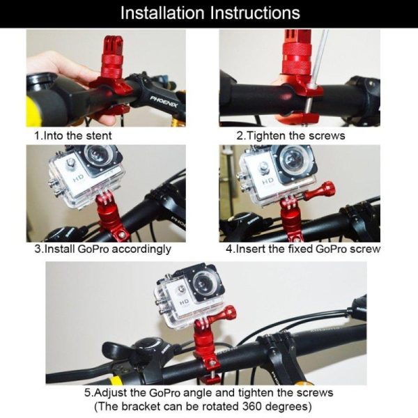 PULUZ 360 Degree Rotation Bike Aluminum Handlebar Adapter Mount for GoPro GoPro Hero4/5/6 red  |  Bicycle Accessories Bicycle Accessories Bicycle Accessories