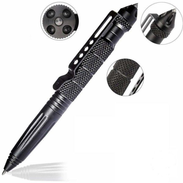 Self Defense Pen Aviation Aluminum Pen for Writing and Glass Breaker black  |  Survival Gears Camping & Hiking Black