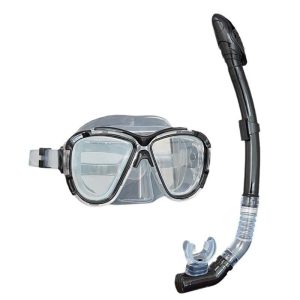 Snorkel Mask With Physical Tempered Glass Lens Swimming Waterproof Soft Silicone Glasses Full Dry Tube Diving Snorkel And Goggles Set Transparent Black  |  Water Sports Exercise & Sports Transparent Black