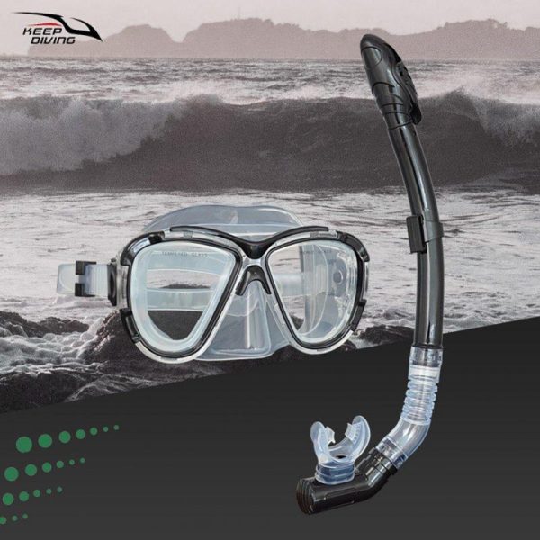 Snorkel Mask With Physical Tempered Glass Lens Swimming Waterproof Soft Silicone Glasses Full Dry Tube Diving Snorkel And Goggles Set Transparent Black  |  Water Sports Exercise & Sports Transparent Black