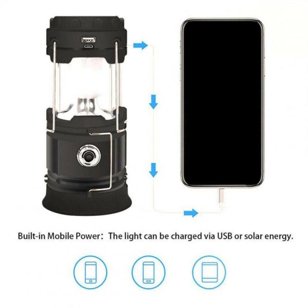 Solar Camping Flashlight Usb Rechargeable Multipurpose Portable Cob Light Outdoor Emergency Tent Lantern As shown  |  Outdoor Lamps Camping & Hiking As shown