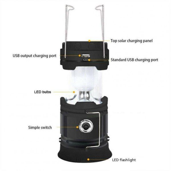 Solar Camping Flashlight Usb Rechargeable Multipurpose Portable Cob Light Outdoor Emergency Tent Lantern As shown  |  Outdoor Lamps Camping & Hiking As shown