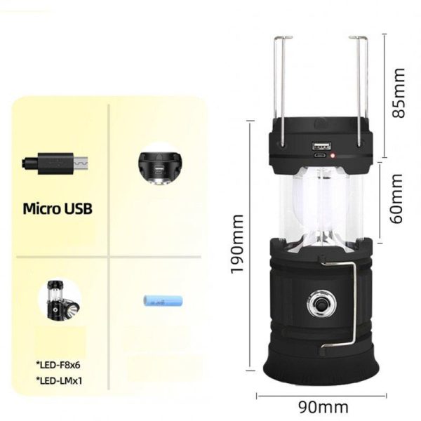 Solar Camping Flashlight Usb Rechargeable Multipurpose Portable Cob Light Outdoor Emergency Tent Lantern As shown  |  Outdoor Lamps Camping & Hiking As shown