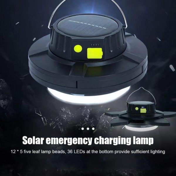 Solar Camping Light 5 Leaves Rotating Usb Rechargeable Tent Lantern Portable Emergency Work Lamp Black 4000mA  |  Outdoor Lamps Camping & Hiking Black 4000mA