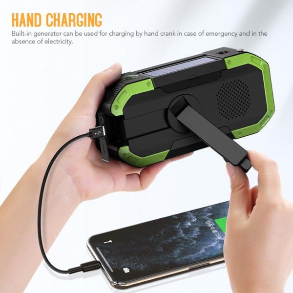 Solar Hand Crank Radio 5000mah Large Battery Capacity Portable Multifunctional Outdoor Emergency Radio green  |  Survival Gears Camping & Hiking Green