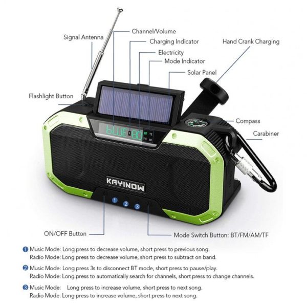 Solar Hand Crank Radio 5000mah Large Battery Capacity Portable Multifunctional Outdoor Emergency Radio green  |  Survival Gears Camping & Hiking Green