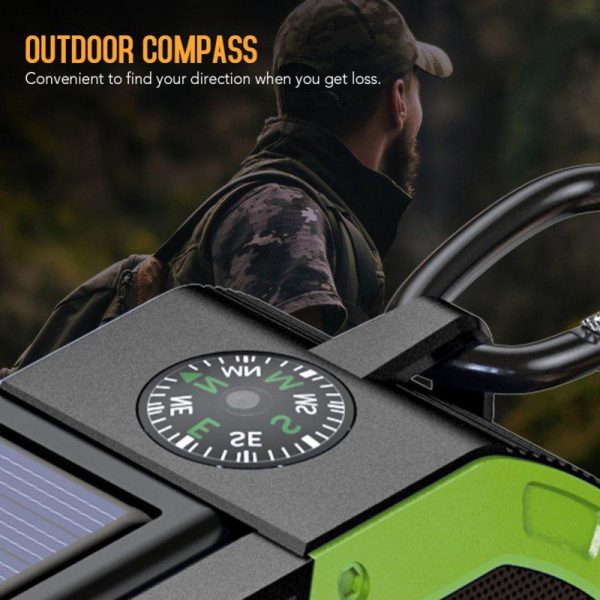 Solar Hand Crank Radio 5000mah Large Battery Capacity Portable Multifunctional Outdoor Emergency Radio green  |  Survival Gears Camping & Hiking Green