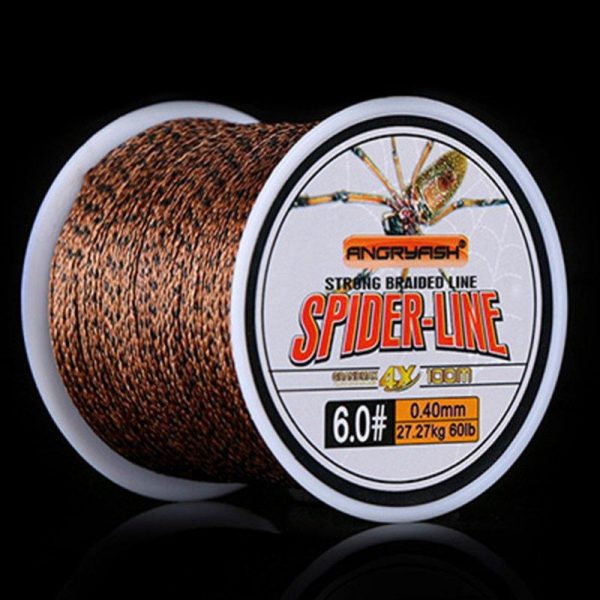 Spider-Line Series 100m PE Braided Fishing Line Camouflag 4 Strands 20- 220LB Multifilament Fishing Line brown  |  Fishing Reels & Rods Fishing Reels & Rods Brown + 0.20mm-25LB