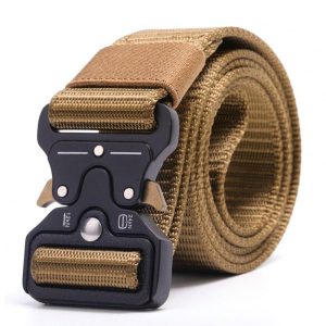 3.8cm Men Canvas Belt Quick Release Metal Buckle Nylon Training Belt  Khaki_125cm  |  Outdoor Gadgets Camping & Hiking Khaki + 125cm