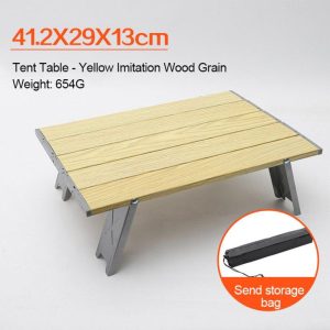 Portable Mini Table Outdoor Camping Foldable Lightweight Aluminum Alloy Coffee Desk with Carry Bag wood color 1  |  Outdoor Gadgets Camping & Hiking Imitation wood color 1